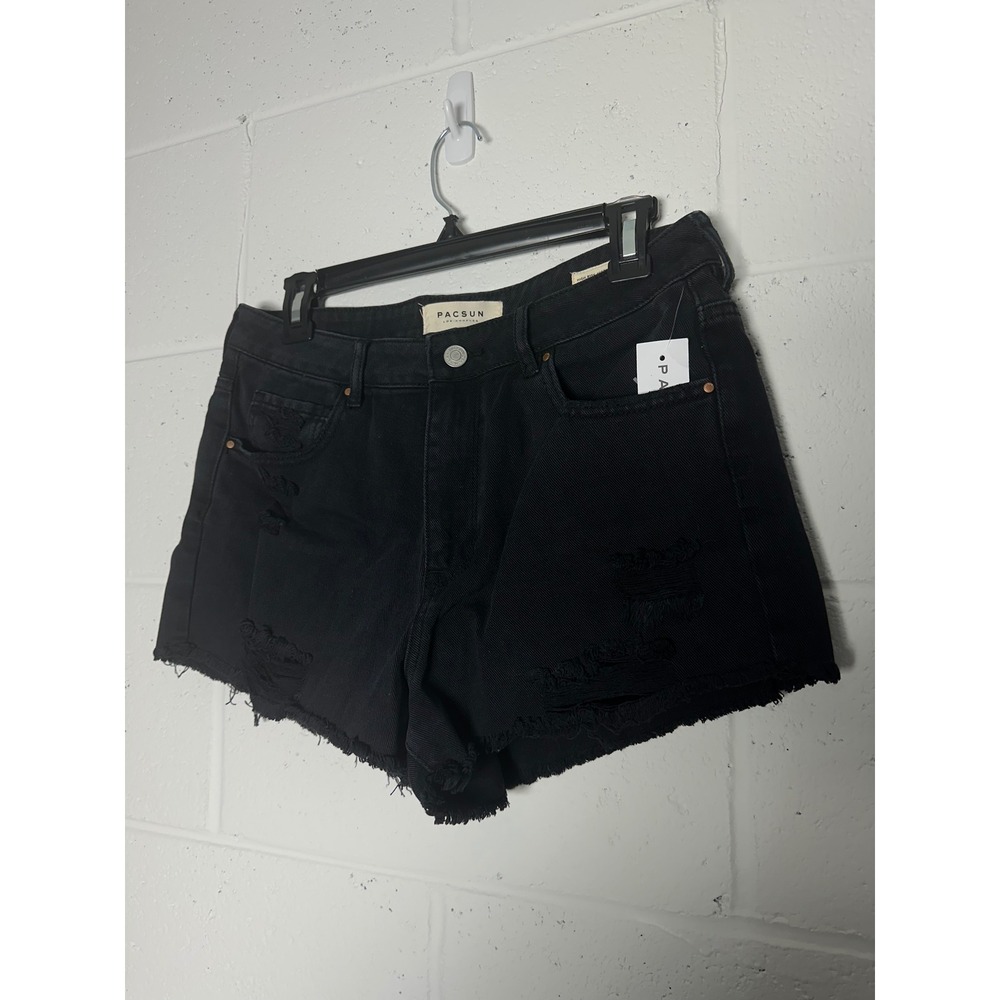 PacSun High‎ Rise Festival Black Denim Ripped Shorts Womens Size 29